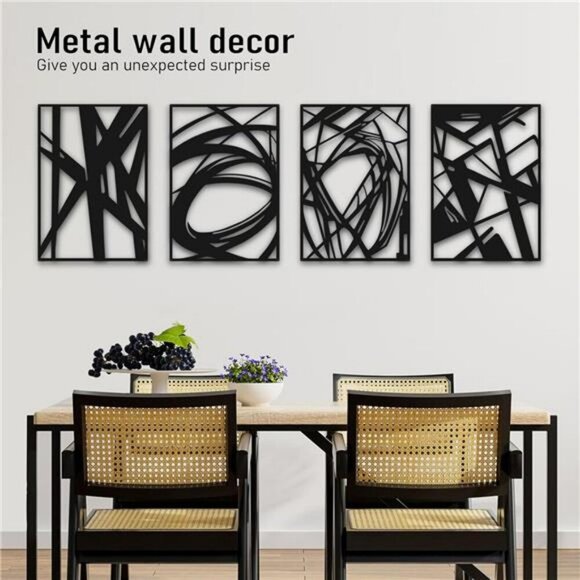 Black Metal Wall Art Set of 4 Modern 3D Abstract Decor for Bedroom Living Room - Picture 2 of 7